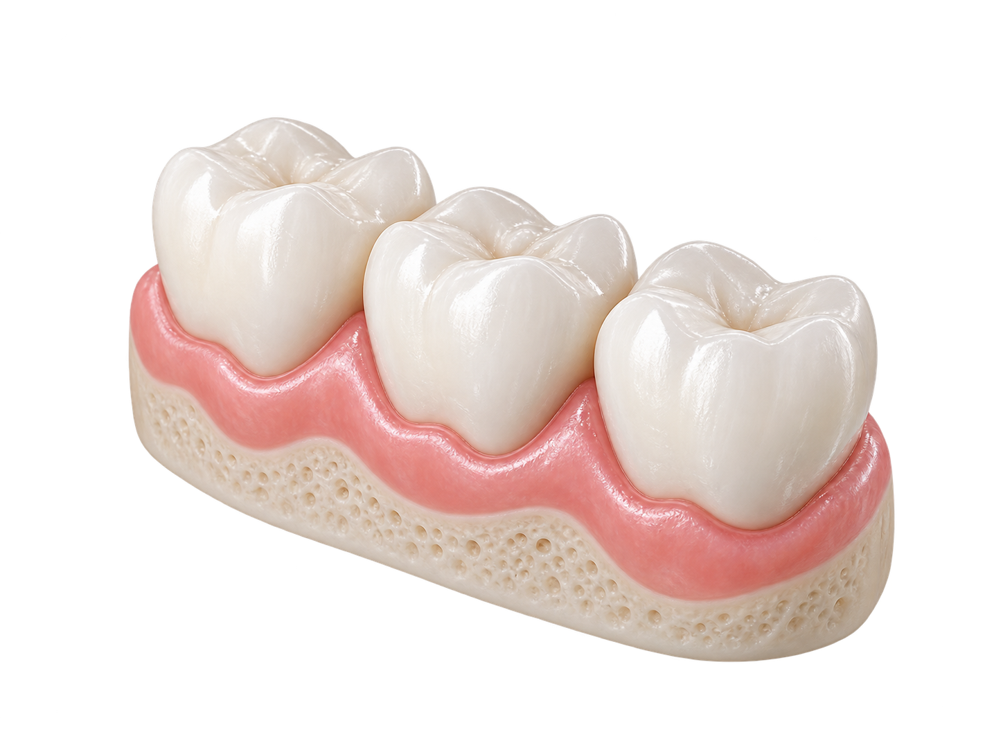 Illustration of healthy teeth supported by gums and bone